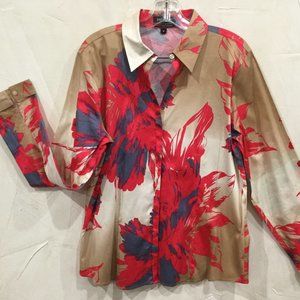 Paperwhite Womens Size 16 Shirt Blouse Top Hidden buttons, long sleeves Red, Tan